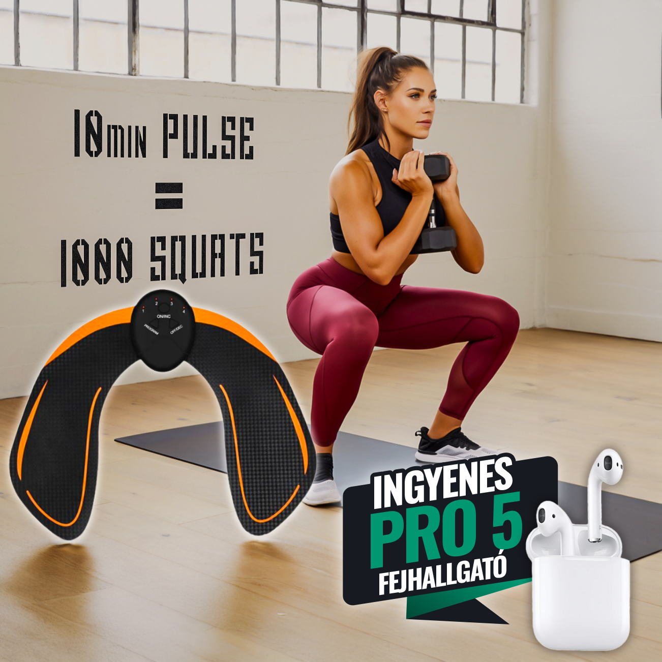 EMS Tréner csípőre és fenékre + INGYENES Vezeték nélküli fejhallgató Pro 5